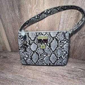 GUESS Snakeskin Crossbody Bag – Silver Hardware, Designer Charm, 10” Width
